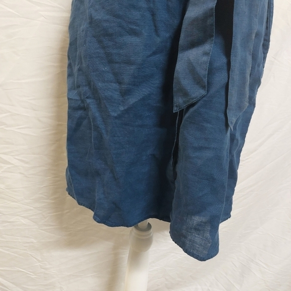 UNTUCKit her short sleeve navy 100% linen midi dress nancy button dress belt 2 - Picture 6 of 16